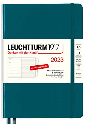 LEUCHTTURM1917 365671 Wochenkalender und Notizbuch 2023, 12 Monate, Pacific Green, Medium (A5)