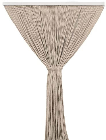 IlGruppone Tenda Antimosche per Porta Finestra a Pannello con Telaio in PVC, in più Colori, Moschiera con Corde a Pallini per Esterno Interno Fili a Caduta - Beige - 100 x 220