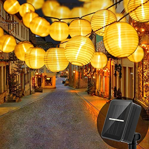 Bigzom Solar Lampions Außen Wetterfest,6 Meter Lampions Außen Wetterfest 20 LED Solar Lichterkette Aussen IP65 Wasserdicht 8 Modus für Garten,Balkon,Hof,Hochzeit,Weihnachten,Party Deko (Warmweiß)