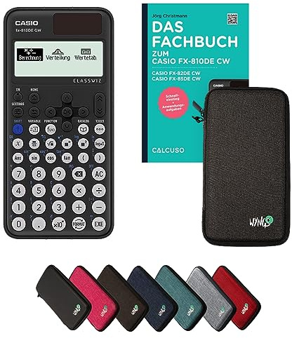 Casio fx-810DE CW Incl. Funda Protectora Gris Oscuro y Libro especializado (96 páginas, DIN A5) – Calculadora científica – Smart Set (Alemán)