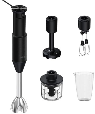 Haier Hand Mixer, I-Master Series 5 Electric Hand Blender, 4-in-1 Whisk, Masher, Chopper & Blender, Double Power Blades, 1000W, hOn App, Black [HHB5B5 S5]