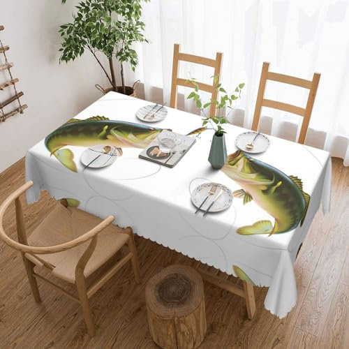 RAXER Tischdecke mit Köder und Angelschnur, abwischbar, rechteckig, bedruckt, öl- und staubabweisend, waschbar, Polyester, dekorative Tischdecke