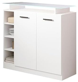 MB Muebles Bonitos, Cómoda Paola 2P con Luz LED, Mueble para Recibidor, Melamina Brillo, Color Blanco, 97x87x35 cm