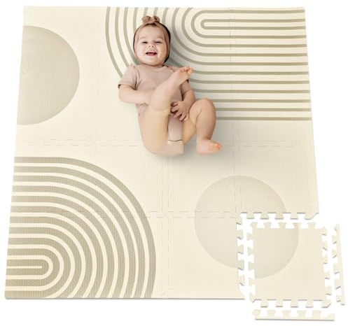 Cateam Baby Play Mat 47x47 inch – Boho Style Soft EVA Foam Puzzle Tiles for Floor, Toddlers & Kids – Non-Toxic Interlocking Squares for Nursery, Gym & Playroom