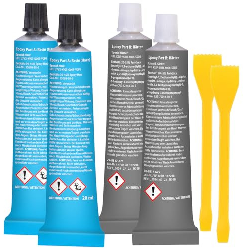 AGT Kleber für Porzellan: 2er-Set 2-Komponenten-Epoxid-Kleber, stahlverstärkt, schnellfest, grau (Metall Kunststoff, zwei Komponenten Plastik, Epoxy)