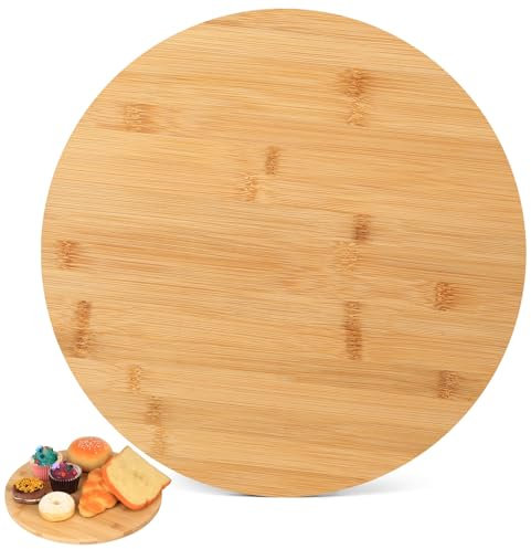 Plato Giratorio Mesa Redondo de Madera, Ø 30 cm Bandeja Redonda de Bambú Giratoria de 360°, Platos Giratorios para Mesa Servir Aperitivos Queso Especias Mermelada