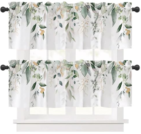 Ausing Lot de 2 rideaux de panneau de cuisine - Cafe Bistro Floral - Rideaux courts - Pour cuisine, chambre, salon, balcon - Bleu foncé