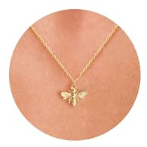 HANLI Gold Necklaces for Women – 14K Gold Plated Bee Pendant Necklace Trendy Simple Minimalist Everyday Jewelry