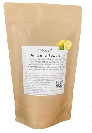 Natural Dishwasher Powder 1kg, Non-Toxic and Eco-Friendly Dish Cleaning, Plant Based and Effective Dishwasher Detergent with lemon Essential Oil