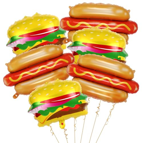 6 Pcs Giant Hot Dog Hamburger Balloons, Food Foil Balloons Snacks BBQ Picnic Themed Balloon for Birthday Food Snacks BBQ Themed Party Decorations (Hot Dog and Hamburger)