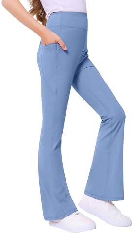 ANTLOOWW Sportleggings för flickor utsvängda leggings för flickor med 2 fickor för barn, elastiska utsvängda leggings för jogging, träning, yoga
