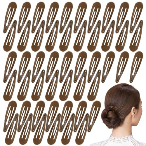 YAWYO 50 Uds Horquillas de Pelo Metal, Clips de Pelo de 5 cm Pinzas para Niñas y Mujeres (Marrón Oscuro)