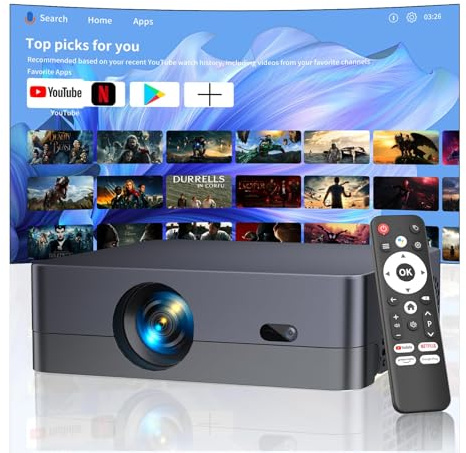 Projector with WiFi and Bluetooth, Native 1080P Portable Outdoor Movie Short Throw Projector with Android 14, Built-in Speaker, Compatible with Smartphone, Fire TV Stick, HDMI/USB