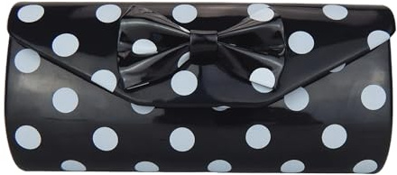Ella Jonte Damen Clutch Rockabilly 50er Jahre – Schwarze Abendtasche mit Polka Dots & Schleife – Retro Vintage Handtasche