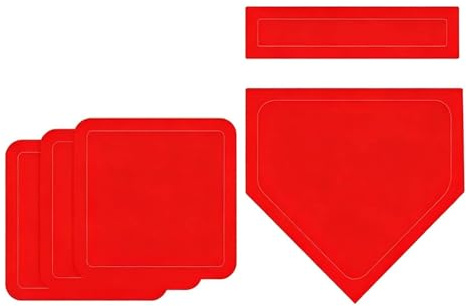 LOVIVER Base de Béisbol Set de Placas del Almohadilla del Hogar Marcador de Campo Portátil Caucho Adecuado para Entrenamiento en Patio Escuela, Rojo, Set+5piezas