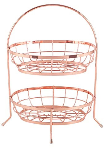 Echtwerk 2-stöckige Obst-Etagere, Dekorativer Obstkorb aus Eisen, Aufbewahrung für Obst und Gemüse, Kupfer-Edition