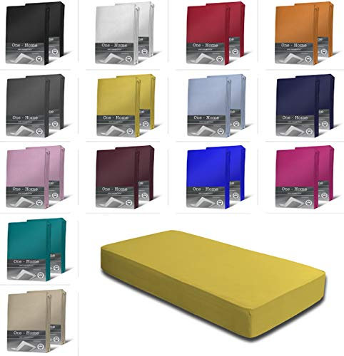2er Set Jersey Spannbettlaken Spannbetttücher Bettlaken Spannbetttuch weiche Baumwolle mit Rundumgummizug, Farbe: Gelb, Maße: 2er Pack 90-100 x 200 cm