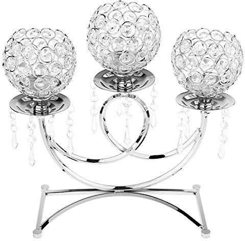 POFET kristallljushållare med lykta 3-armars ljusstativ 36 cm högt bröllop evenemang kandelaber ljusstake dekor hantverk - silver