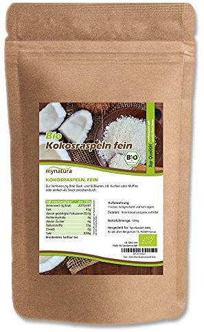 Mynatura Bio Kokosraspeln fein teilentölt | Aus frischem Kokosnussfleisch | Ideal für Backen, Müsli, Smoothies & Curry | Ballaststoffreich & Proteinquelle | Ohne Zusätze | 1000g Beutel (2 x 1000g)
