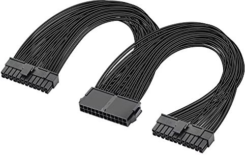 GELRHONR Double Alimentation PC 24 broches ATX câble adaptateur de carte mère, 24 broches (20 + 4) pour ATX câble d'extension de carte mère PSU femelle à mâle Y Splitter-1Ft
