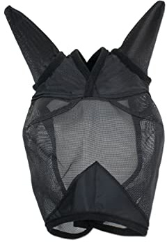 ECP Equine Comfort Products Horse Fly Mask with Ears, UV Protection, Bug Shield, Adjustable Strap, Breathable Micro Mesh, Reinforced Eye Darts, Lightweight Fit, Black