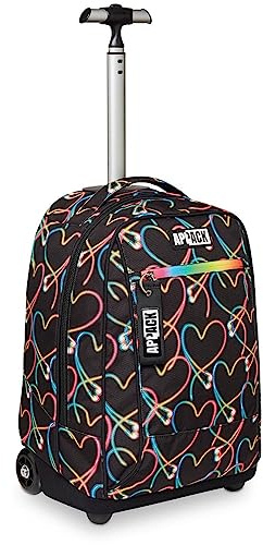 Appack Big Trolley École, Noir, 2 en 1, Double Usage, avec Bretelles Utilisation Sac à Dos, Maxi Roues, Mazi Capacité, École & Loisirs, Enfants et Adolescents, Noir, Taglia Unica, école