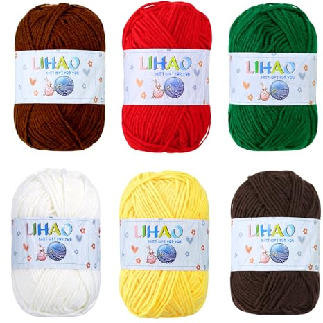 LIHAO Lanas para Tejer, Lanas para Crochet, 6 Ovillos de Lanas Navidad, Hilo de Algodon, Perfecto para DIY y Tejido a Mano, 6 x 50g