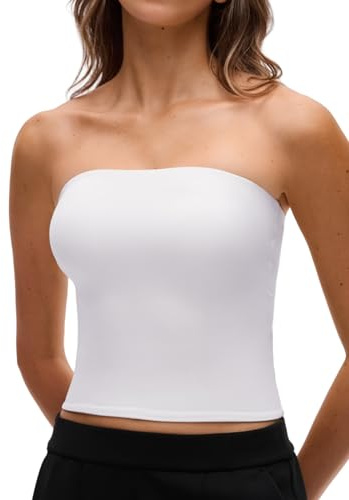 CRZ YOGA Butterluxe Haut de Tube Double Doublure Crop | Décontracté, Extrêmement Doux, Ajusté, Fin Élastique, Haut Bandeau Sans Bretelles pour Femme