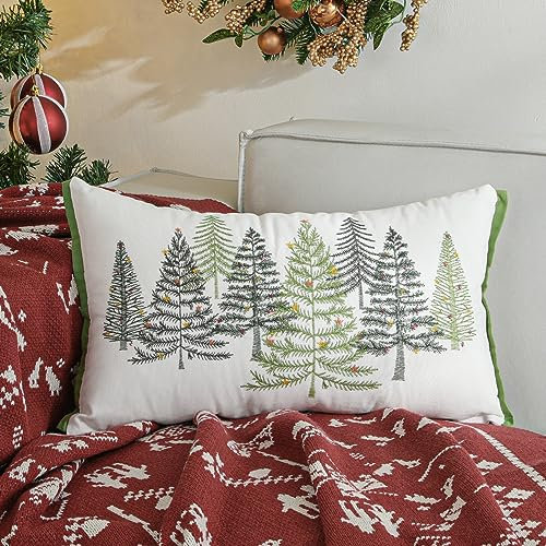 Lewondr Funda para Almohada de Navidad, 1PCS 30x50CM Funda Navideña para Cojín Bordada 8 Árboles de Navidad, Suave Transpirable Funda Decorativa para Almohada para Hogar Oficina Coche