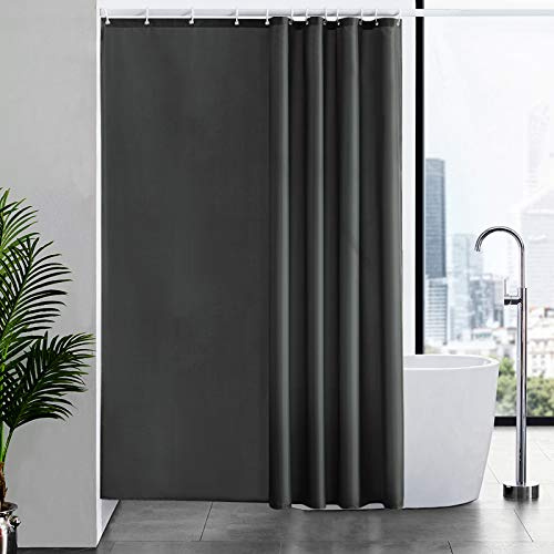 Furlinic 180 x 220 duschdraperi av tyg, badrumsgardin anti-mögel och tvättbar, textilgardiner i badrum för badkar och dusch, mörkgrå duschdraperier med 12 duschdraperiringar.