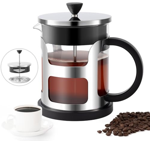 COPOTEA French Press Kaffeebereiter, 1 Liter, tragbare Glas-Kaffeepresse, Edelstahl, Kaltbrühkanne, Reisepressen, spülmaschinenfest