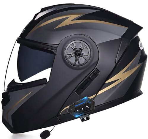 Casque Modulable Moto Bluetooth Intégré ECE Homologué avec Double Visière Anti-buée Casques Intégraux Racing Motocross Ventilation Noir Mat pour Homme Femme 55~62cm