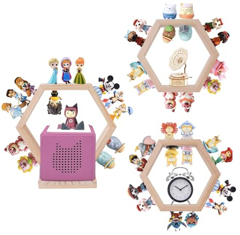 Givilio Hexagon Tonie Shelf für Toniebox - 3er Set Magnetische Holz Schweberegale - Wandmontage Regal Kompatibel mit Tonie Box Player und Figuren Aufbewahrung