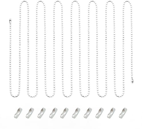 Ceiling Fan Pull Chain Extender, 12Feet 3mm Diameter Beaded Ball Fan Light Extension Pull Chain with 10 Matching Connectors (white)