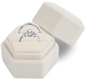Samt Ringbox, Doppelt Geschlitzt Sechseckig Ringschatulle Hochzeit, Vintage Ringschatulle Verlobung mit Abnehmbarem Deckel, Ringschachtel Hochzeit Geeignet für Hochzeiten, Anträge, Verlobungen