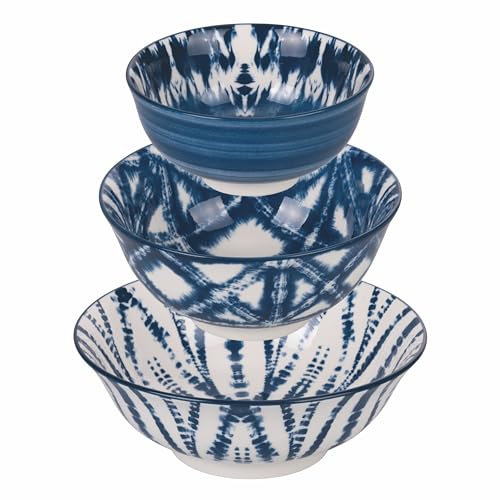 VDE Villa d'Este Home Tivoli 1997 Juego de 3 cuencos de porcelana, acabado brillante, The Blue