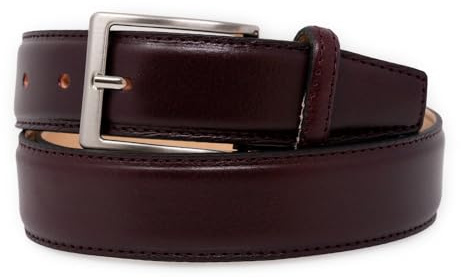 Emila Cintura bordeaux elegante di pelle vitello uomo artigianale made in italy cinta classica elegante casual con cuciture per jeans pantaloni abiti matrimonio da 3,5 cm 110 Vera Pelle Bordeaux