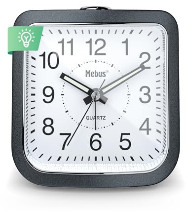 Quarzwecker, geräuscharm ohne Ticken, Leuchtzeiger, Alarm mit Weckwiederholung, Snooze, Zifferblatt-Beleuchtung auf Knopfdruck, Farbe: Grau-Anthrazit, Modell: 56987