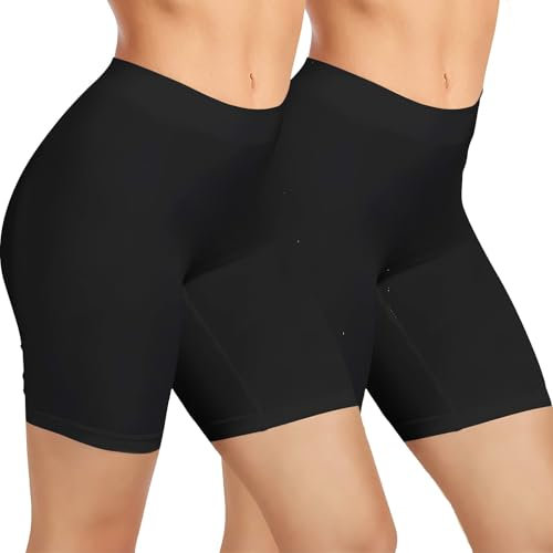 Lot de 2 Short Leggings Sport Femme sous Jupe ou Robe Anti-frottement Pantalons de Cyclisme pour Femme Legging Court sans Couture Boxer Short Sécurité (2pcs Noir, L)