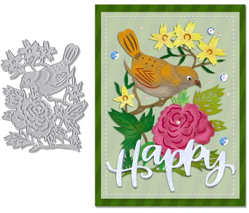 Bird Flower Cutting Dies Set for Card Making Supplies，Chinese Traditional Papercut Style Background Die Cuts Carbon Steel Embossing Stencil Template Cutting Tools for DIY Scrapbooking Paper Card B