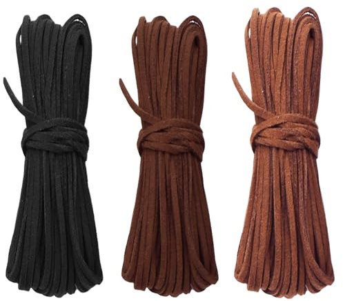3 Pezzi Cordino in Pelle 3 mm × 10 m Cordino Cuoio per Collane 3 Colori Piatta Corda in Pelle per Collana Scamosciata Cordoncino per Braccialetti Fai da Te, Gioielli Artigianali