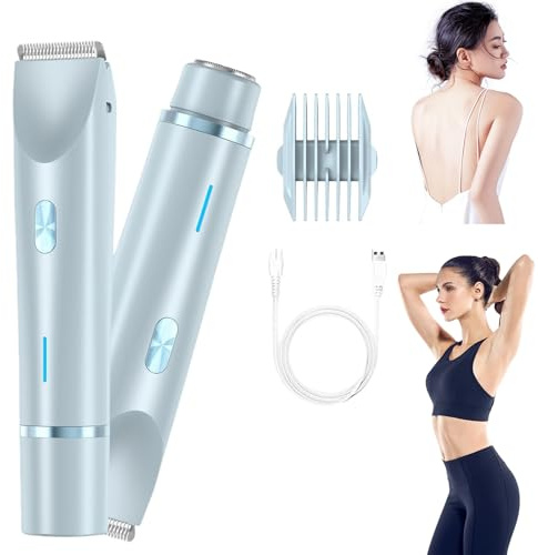Afeitadora íntima para mujer, 2 en 1, afeitadora eléctrica para mujer, zona íntima, resistente al agua, cortadora de mujer, zona íntima para el cuerpo, color azul
