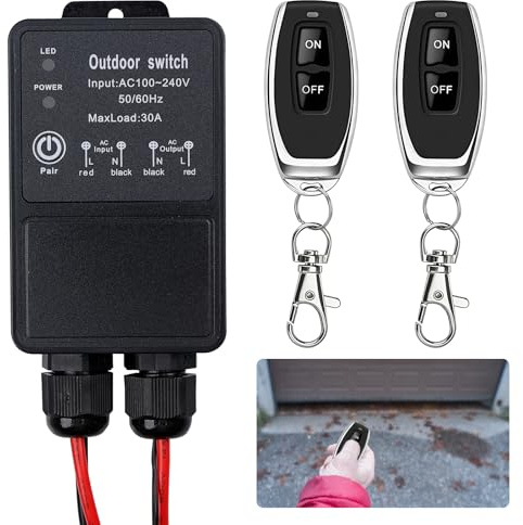Interruptor de control remoto inalámbrico, con mando a distancia, impermeable, 240 V, 220 V, 30 A, interruptor remoto inalámbrico, interruptor de mando a distancia, para puertas de garaje