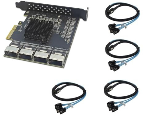 Fuhjythy PCIe to 4Port Mini SAS SFF-8087 Controller 16 Port SATA 3.0 6Gbps SSD Adapter for Mining