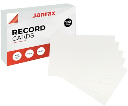 Pack of 100 White Plain 6x4 Record Cards – Blank Study Index Cards for Notes, Revision