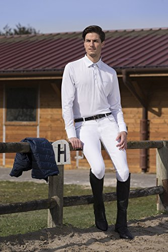 Equi-Theme/Equit'M 987022112 Mesh Polo de Manga Larga, Unisex Adulto, Blanco/Rayas Azul/Blanco Contrastes, Talla única