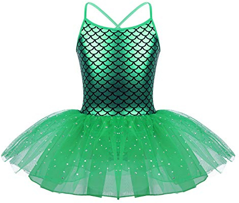 iiniim Maillot de Ballet Niña Tutú Vestido de Fiesta Traje de Baile Leotardo con Falda Malla Brillante Gimnasia Disfraz Sirena Princesa Bailarina Navidad Carnaval para Niñas A Verde 6 años