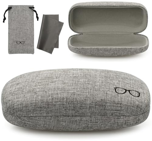 Vemiss Hard Shell Eyeglasses Cases, Linen Fabrics Protector Sunglasses Case, Large Glasses Case (Large Gray/Gray)