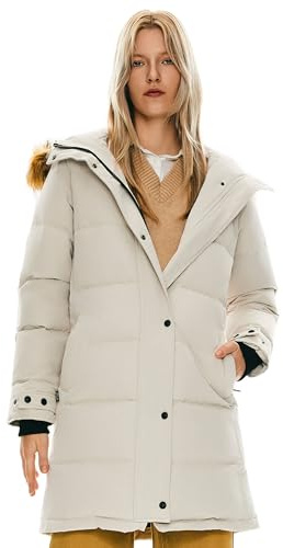 Orolay Women's Thickened Down Coat Long Puffer Jacket with Adjustable Hood Quilted Warm Winter Parka Beige Medium