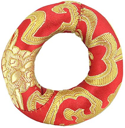 Cuscino rotondo in broccato di seta tibetano fatto a mano con ciotola di canto per meditazione – 8 cm, come descritto 8 cm